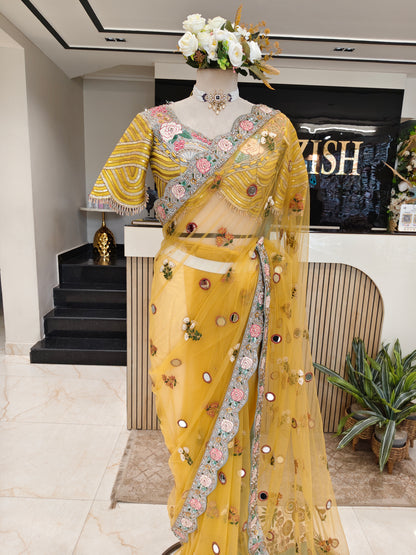 Yellow Net Saree