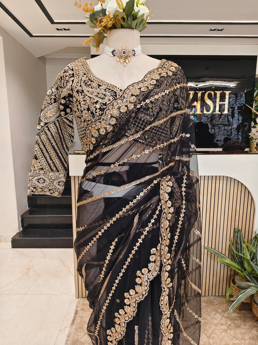 Black Net Saree