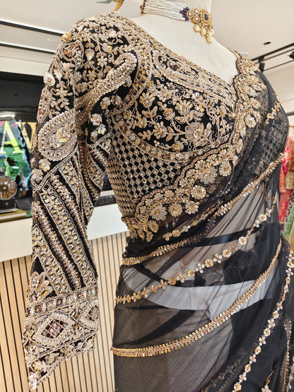 Black Net Saree
