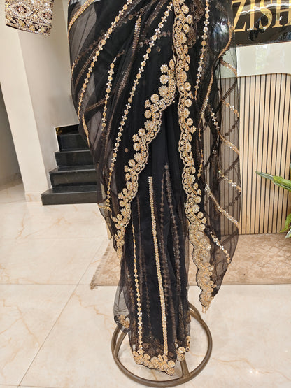 Black Net Saree