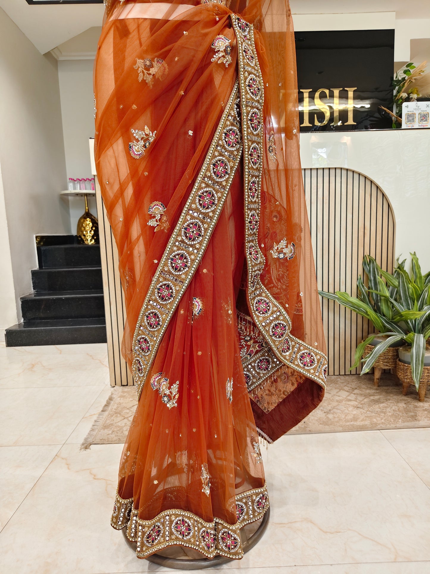Rust Birds Motif Saree