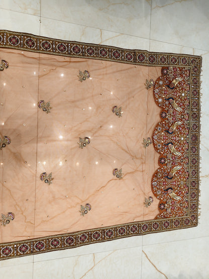 Rust Birds Motif Saree