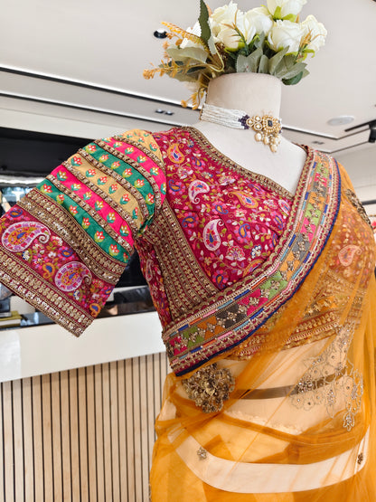 Mustard Maroon Net Saree