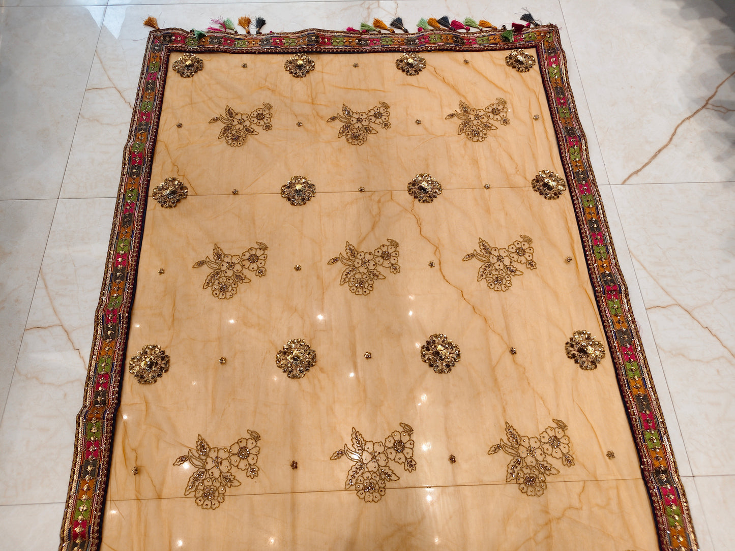Mustard Maroon Net Saree