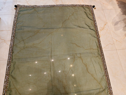 Bottle Green Kutdana Work Organza Saree with Readymade Blouse