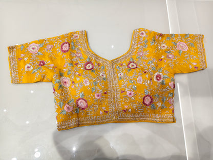 Yellow Sequins & Zari Work Crepe Saree with Readymade Blouse
