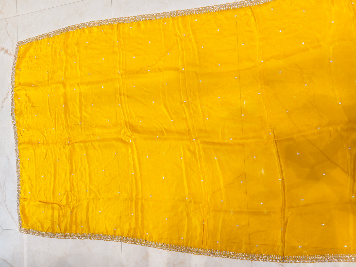 Yellow Sequins & Zari Work Crepe Saree with Readymade Blouse