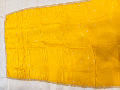 Yellow Sequins & Zari Work Crepe Saree with Readymade Blouse