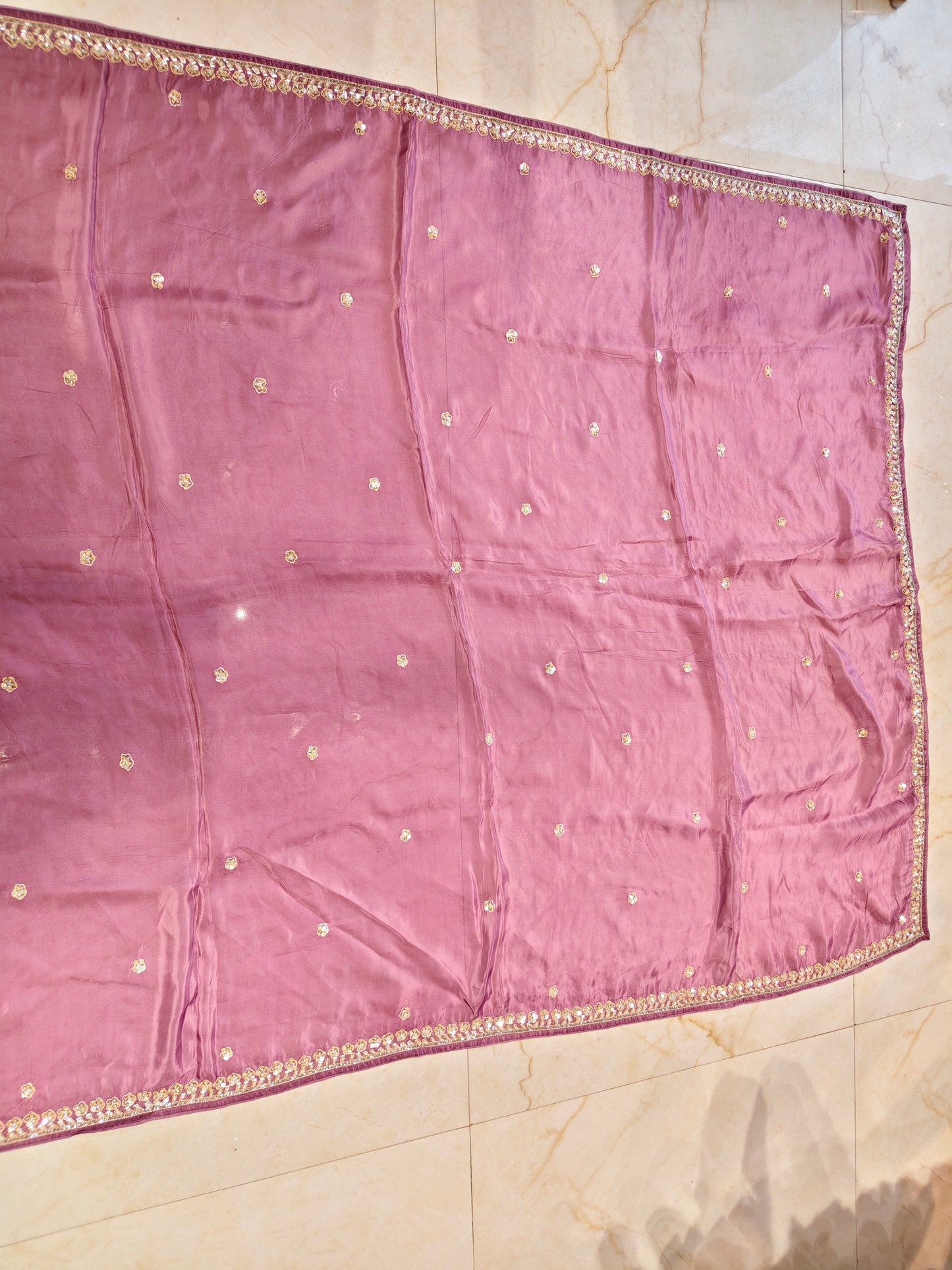 Lavender Kutdana Work Crepe Saree with Readymade Blouse