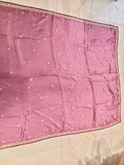 Lavender Kutdana Work Crepe Saree with Readymade Blouse