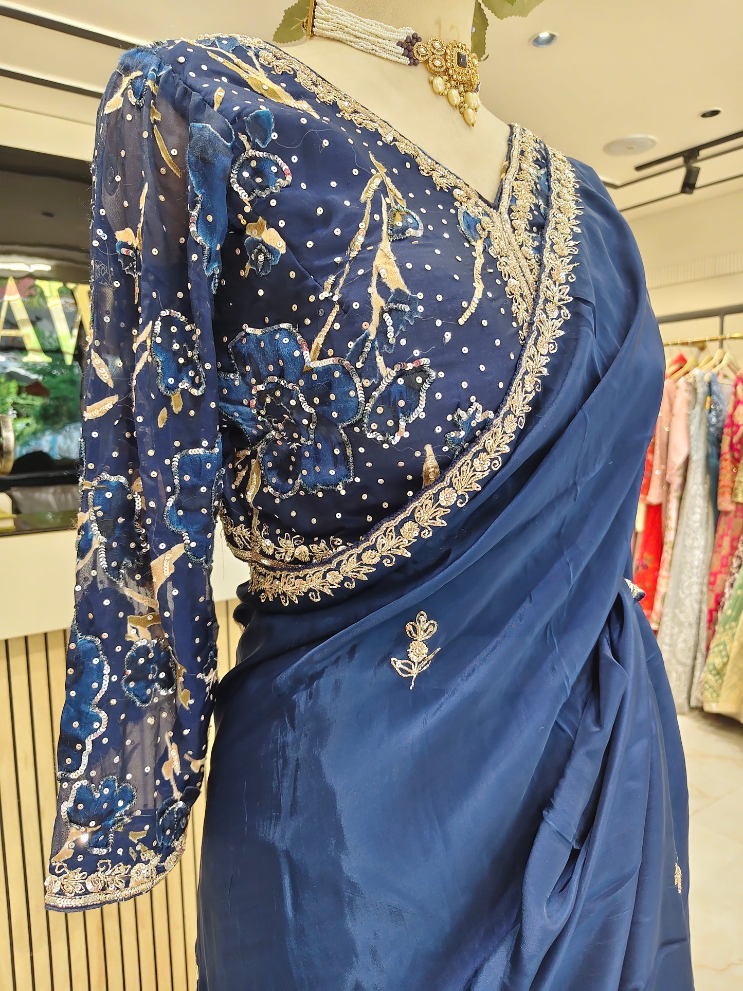 Blue Crepe Saree