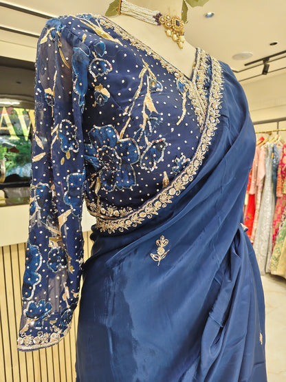 Blue Crepe Saree