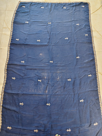 Blue Crepe Saree