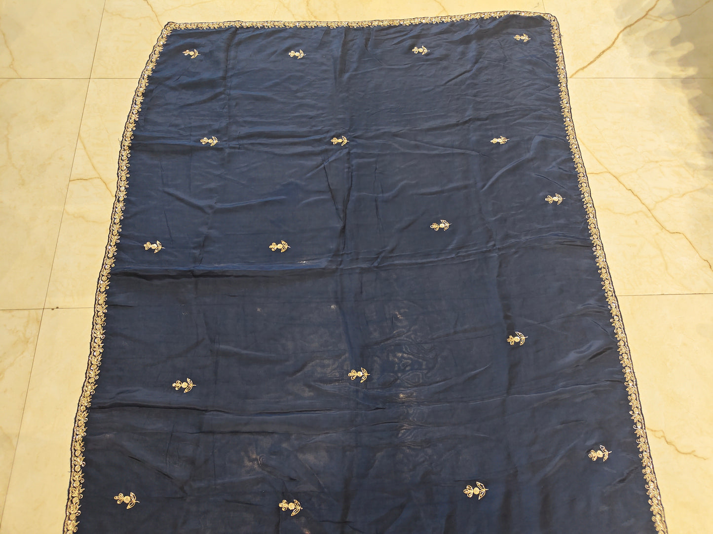 Blue Crepe Saree