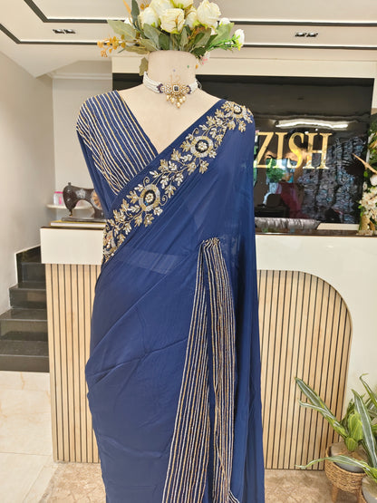 Blue Crepe Saree