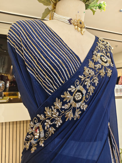 Blue Crepe Saree