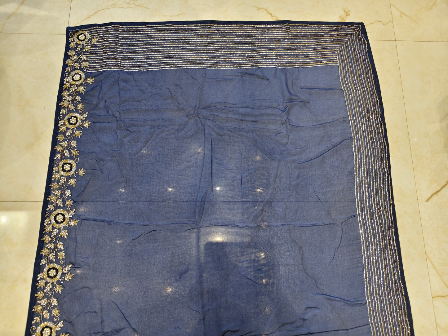 Blue Crepe Saree