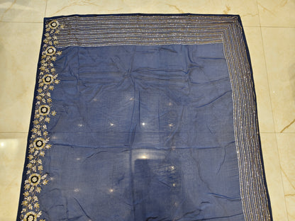 Blue Crepe Saree