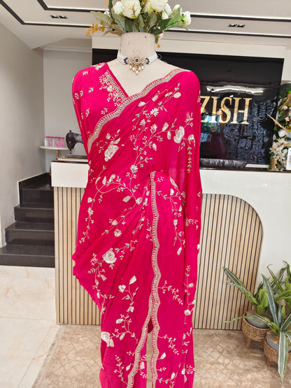 Rani Pink Chinon Saree
