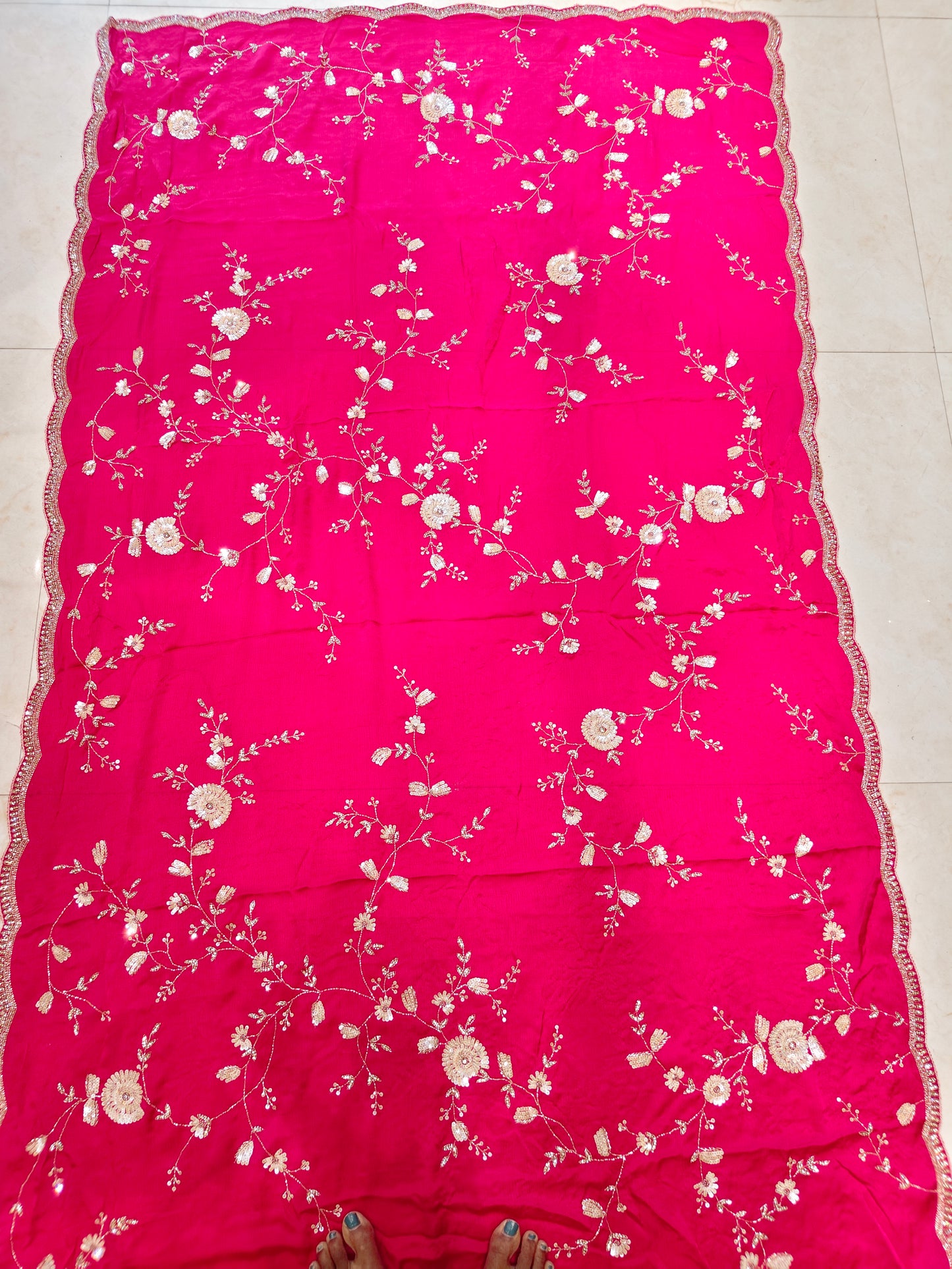 Rani Pink Chinon Saree