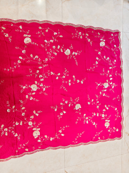 Rani Pink Chinon Saree