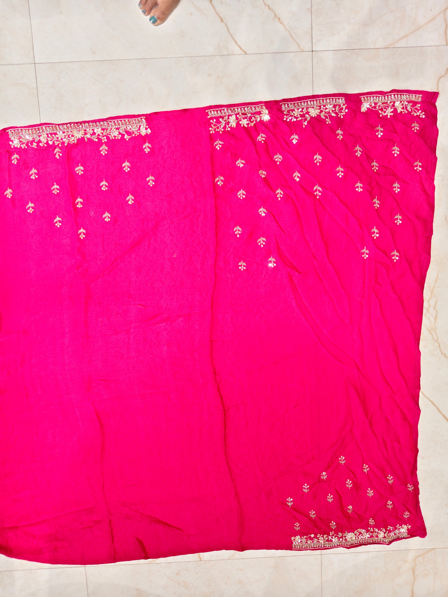 Rani Pink Chinon Saree