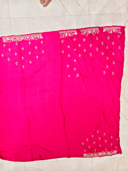 Rani Pink Chinon Saree