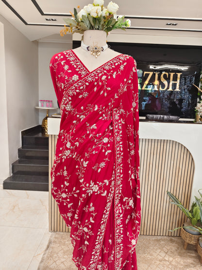Maroon Crepe Saree