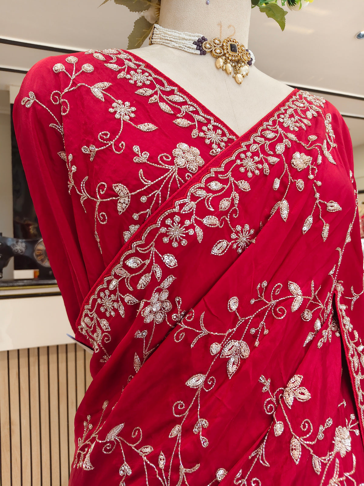 Maroon Crepe Saree