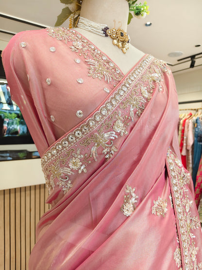 Baby Pink Tissue Saree