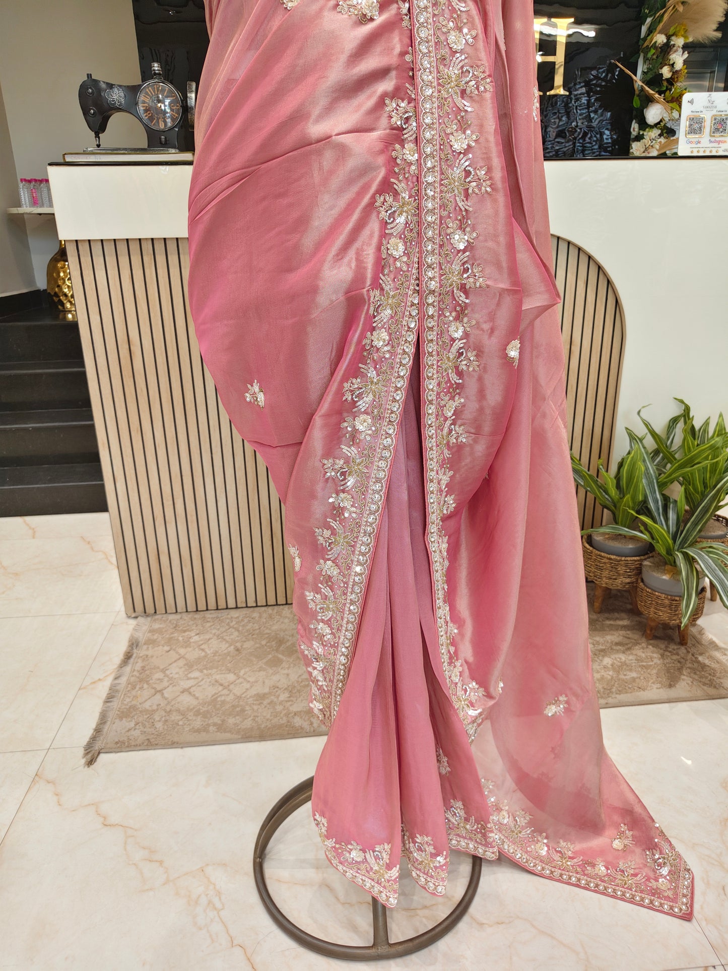 Baby Pink Tissue Saree