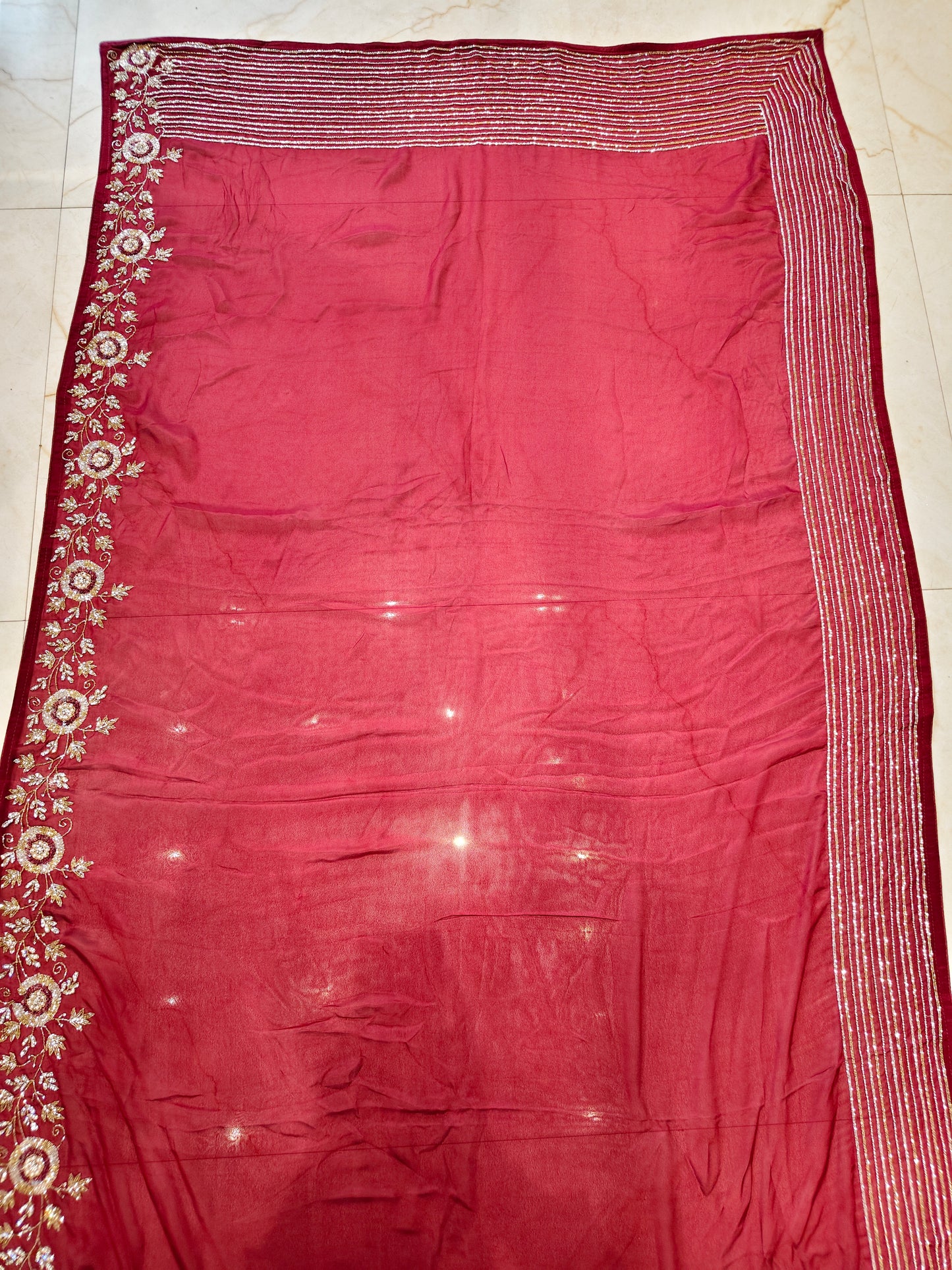 Maroon Chinon Saree