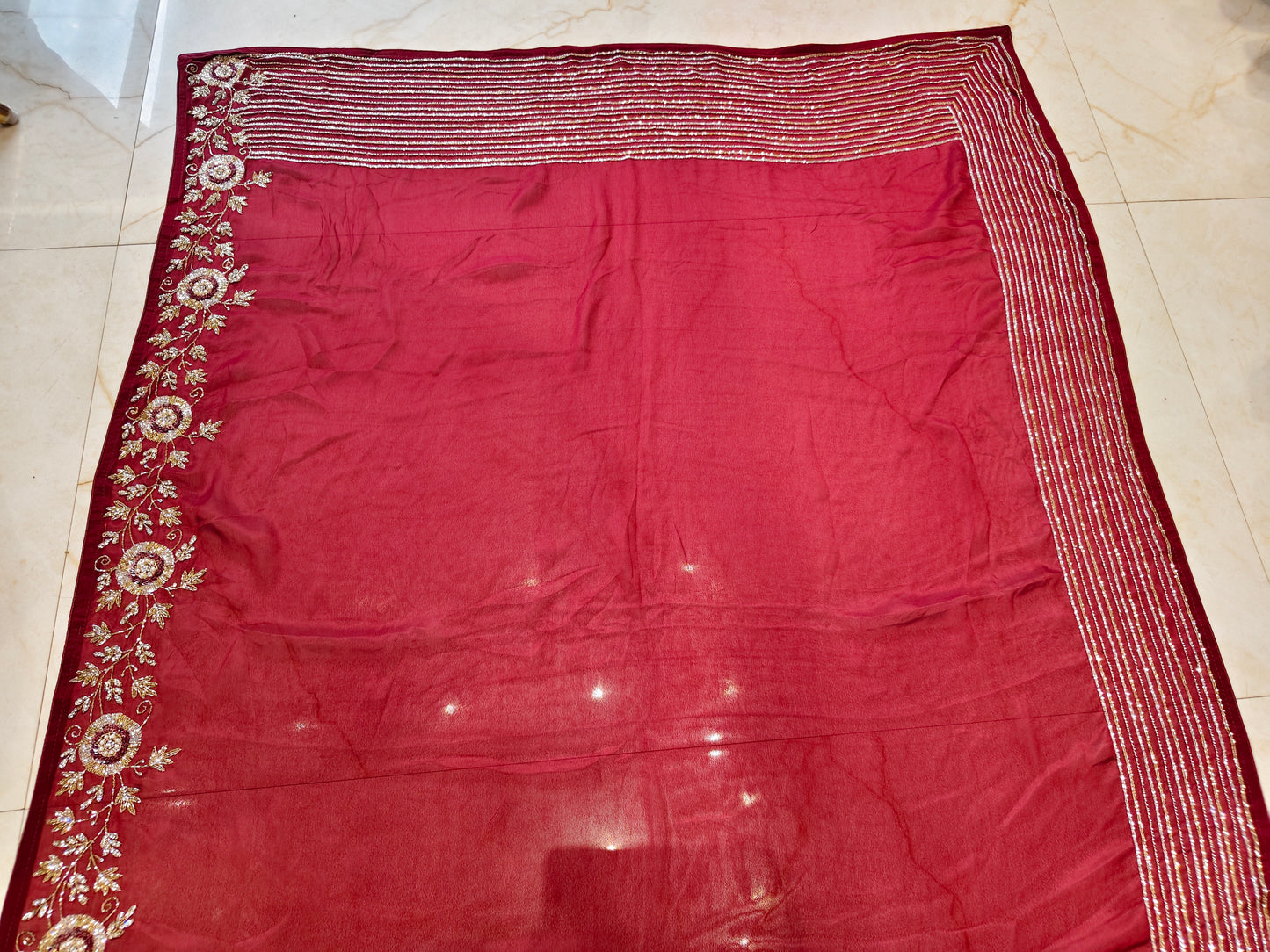 Maroon Chinon Saree
