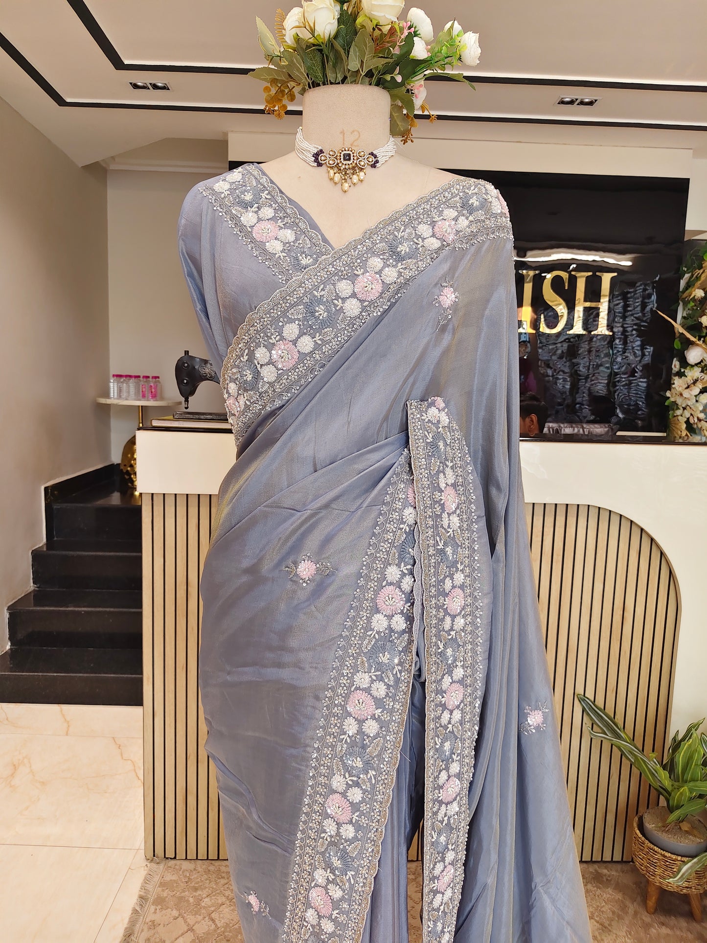 Grey Tissue Saree