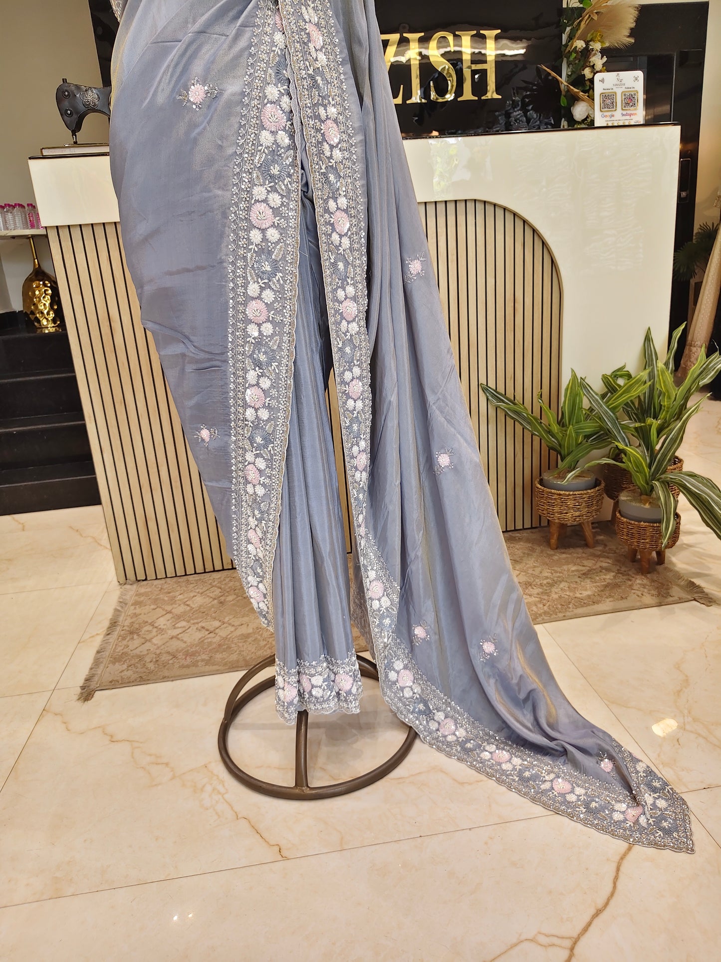 Grey Tissue Saree