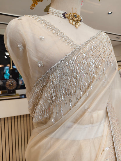 Cream Tissue Saree