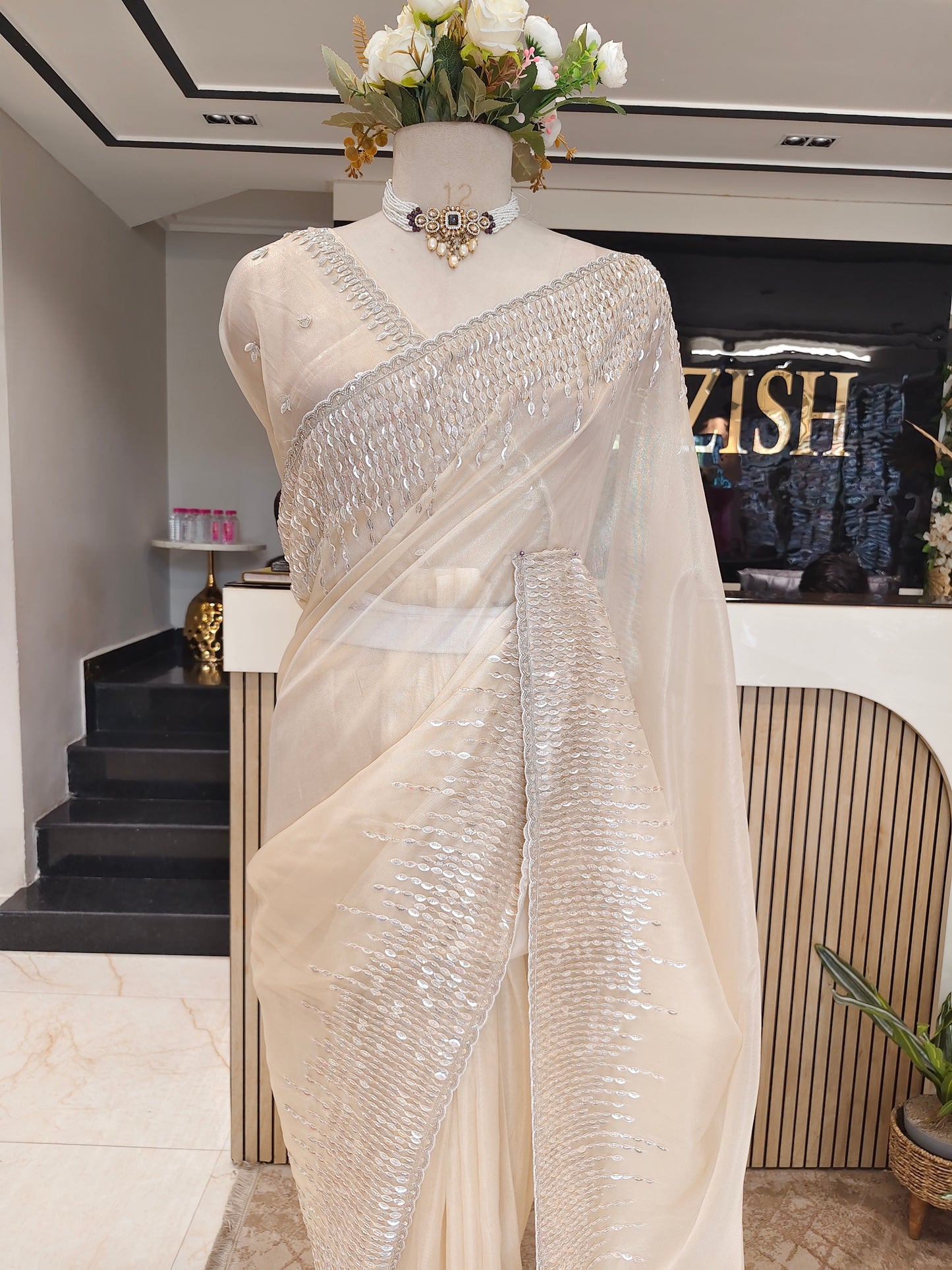 Cream Tissue Saree