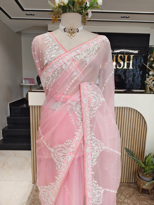 Baby Pink Organza Saree