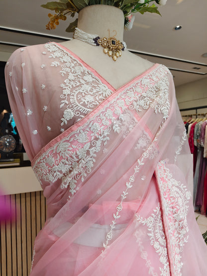 Baby Pink Organza Saree