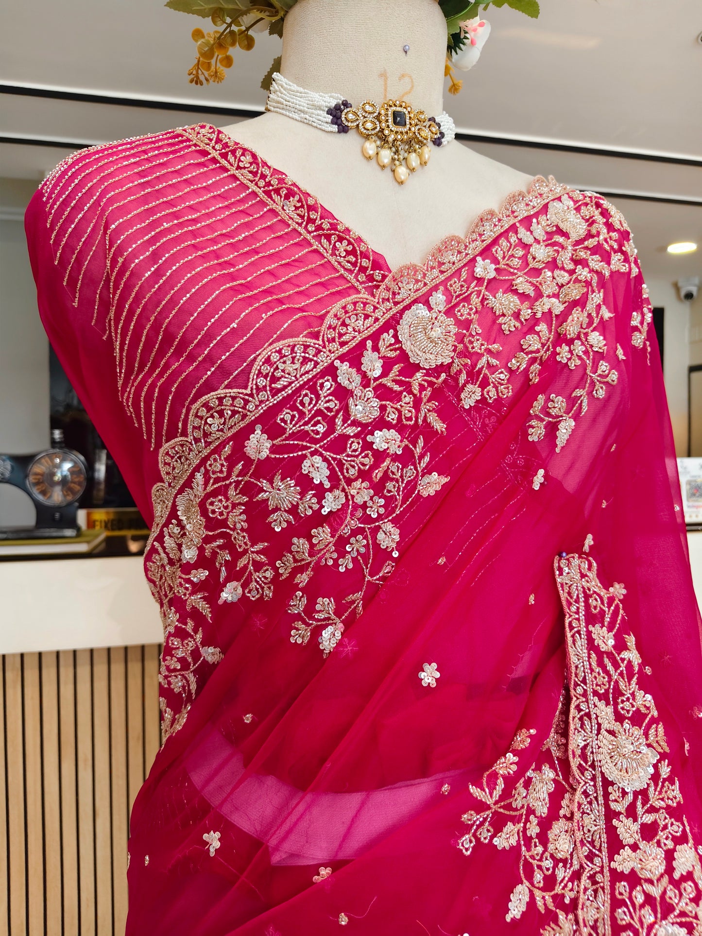 Rani Pink Organza Saree