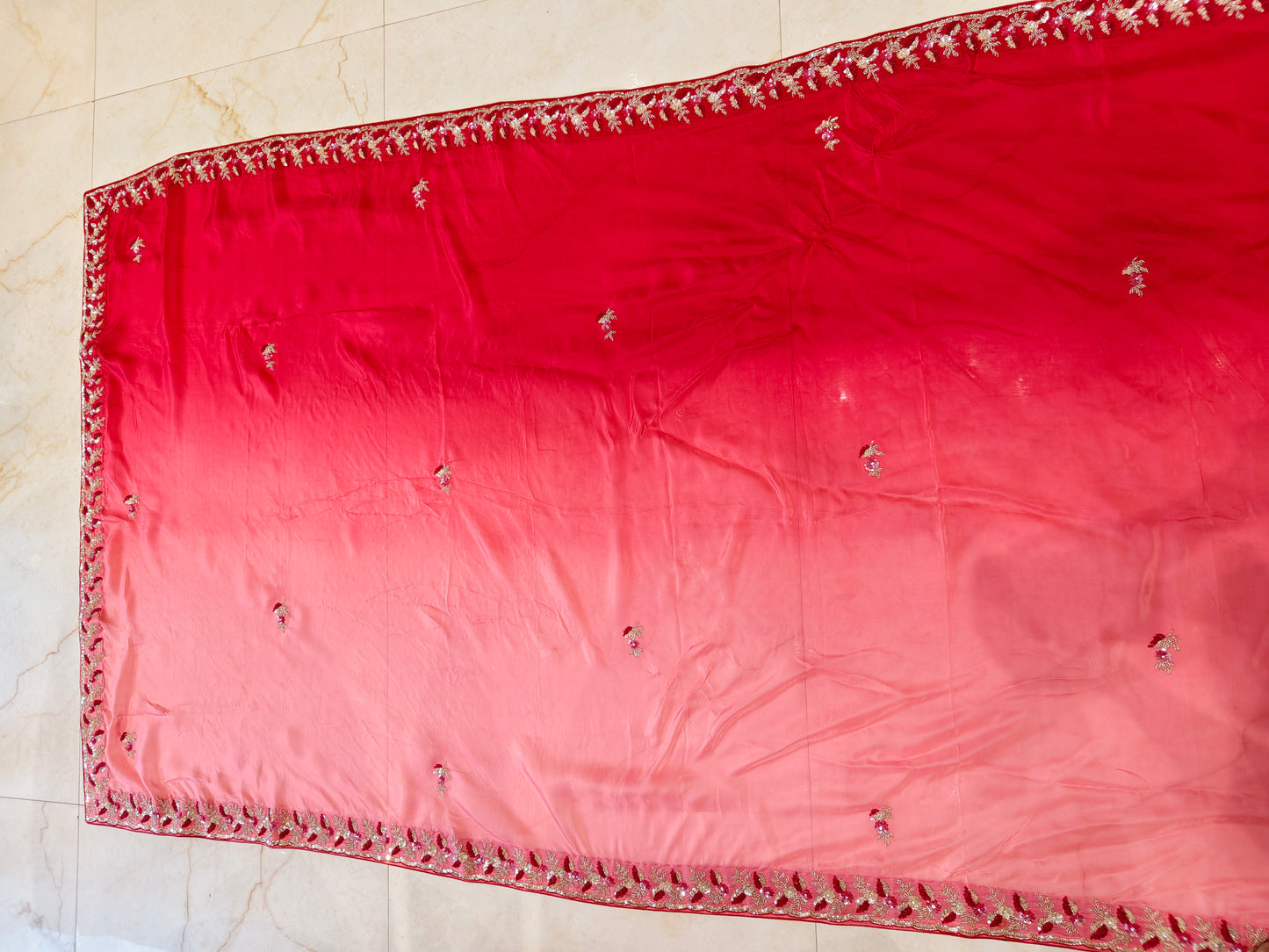 Red Pink Crepe Saree