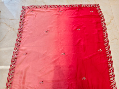 Red Pink Crepe Saree