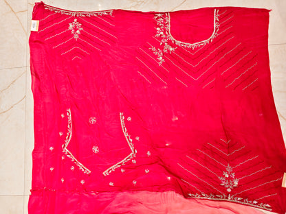 Red Pink Crepe Saree