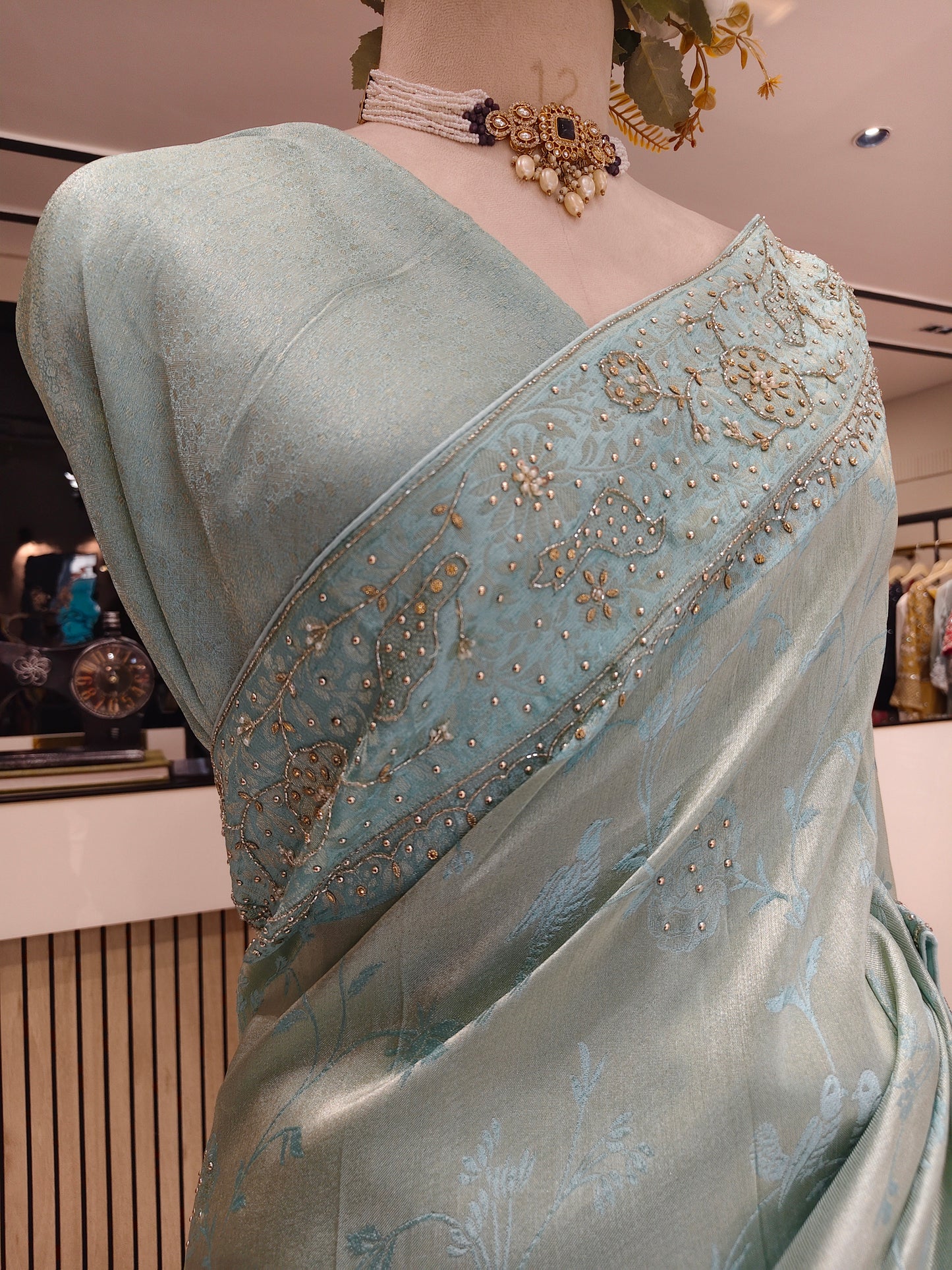 Sea Green Linen Saree