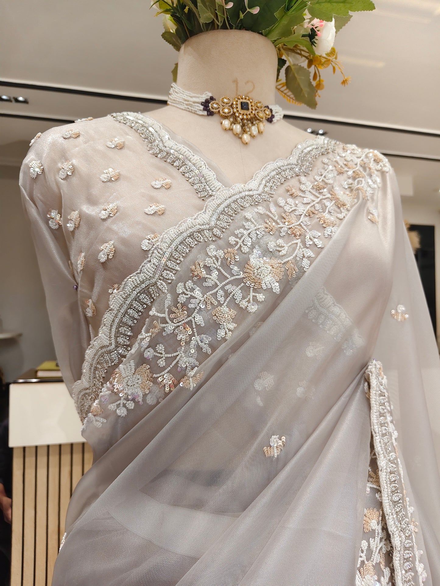 Grey Tissue Saree