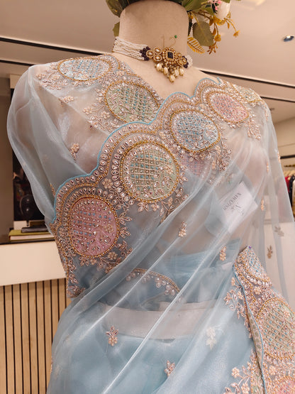 Sea Green Glass Tissue Saree