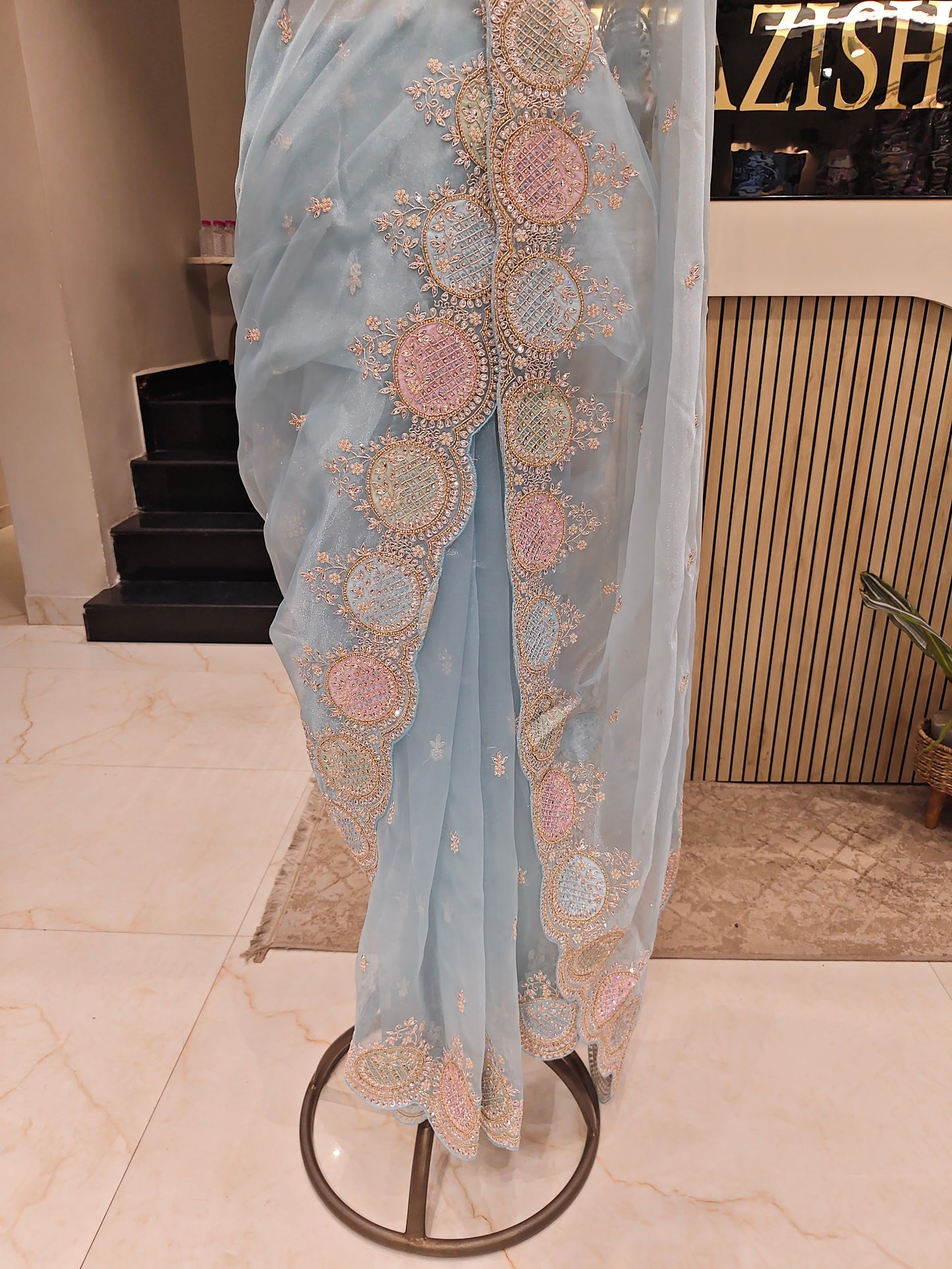 Sea Green Glass Tissue Saree