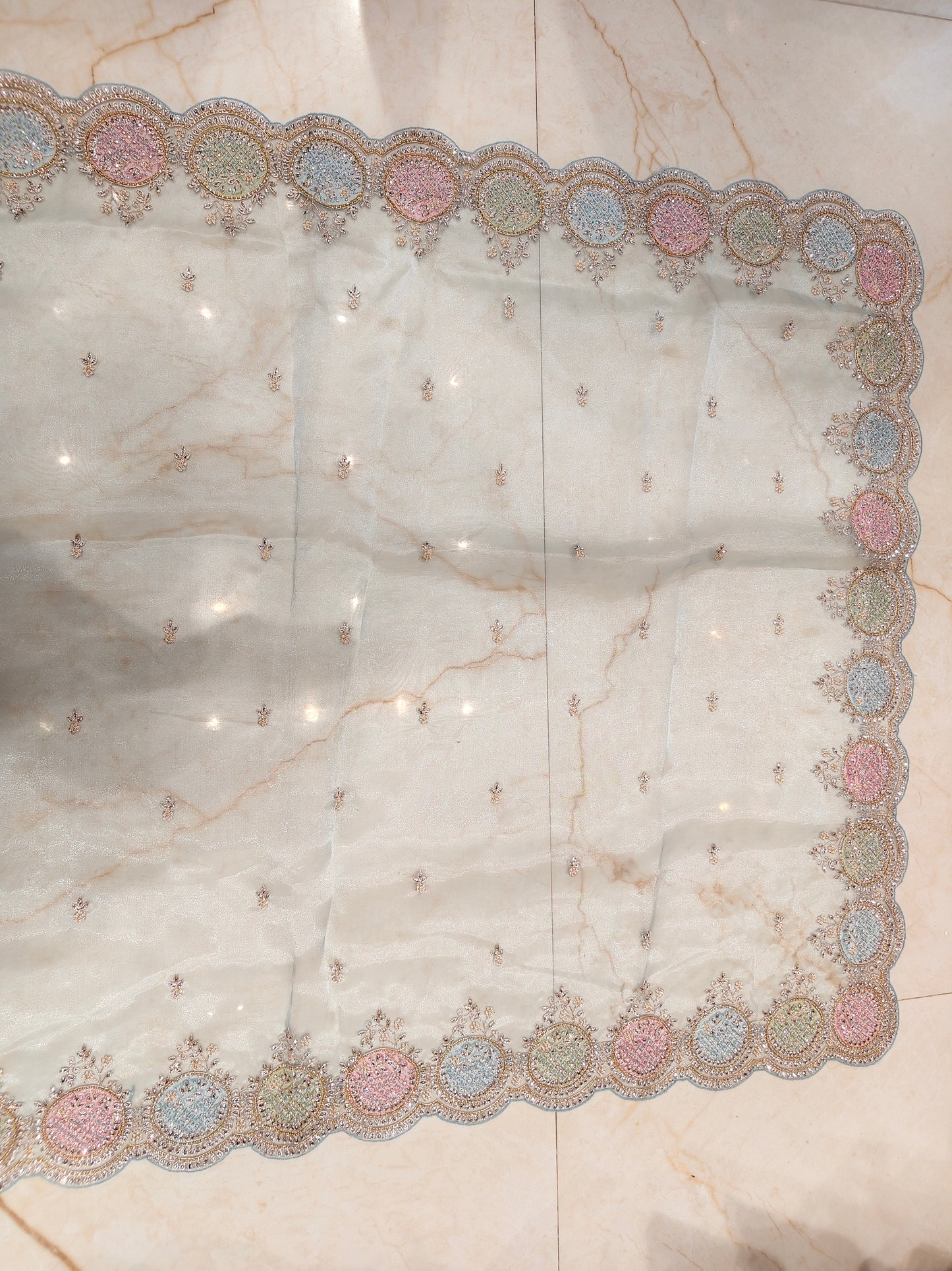 Sea Green Glass Tissue Saree