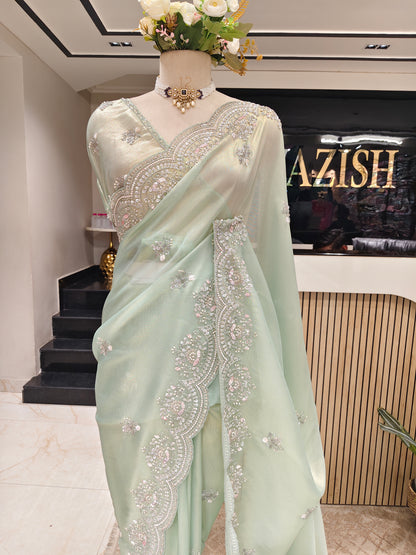 Sea Green Tissue Saree