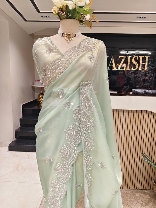 Sea Green Tissue Saree